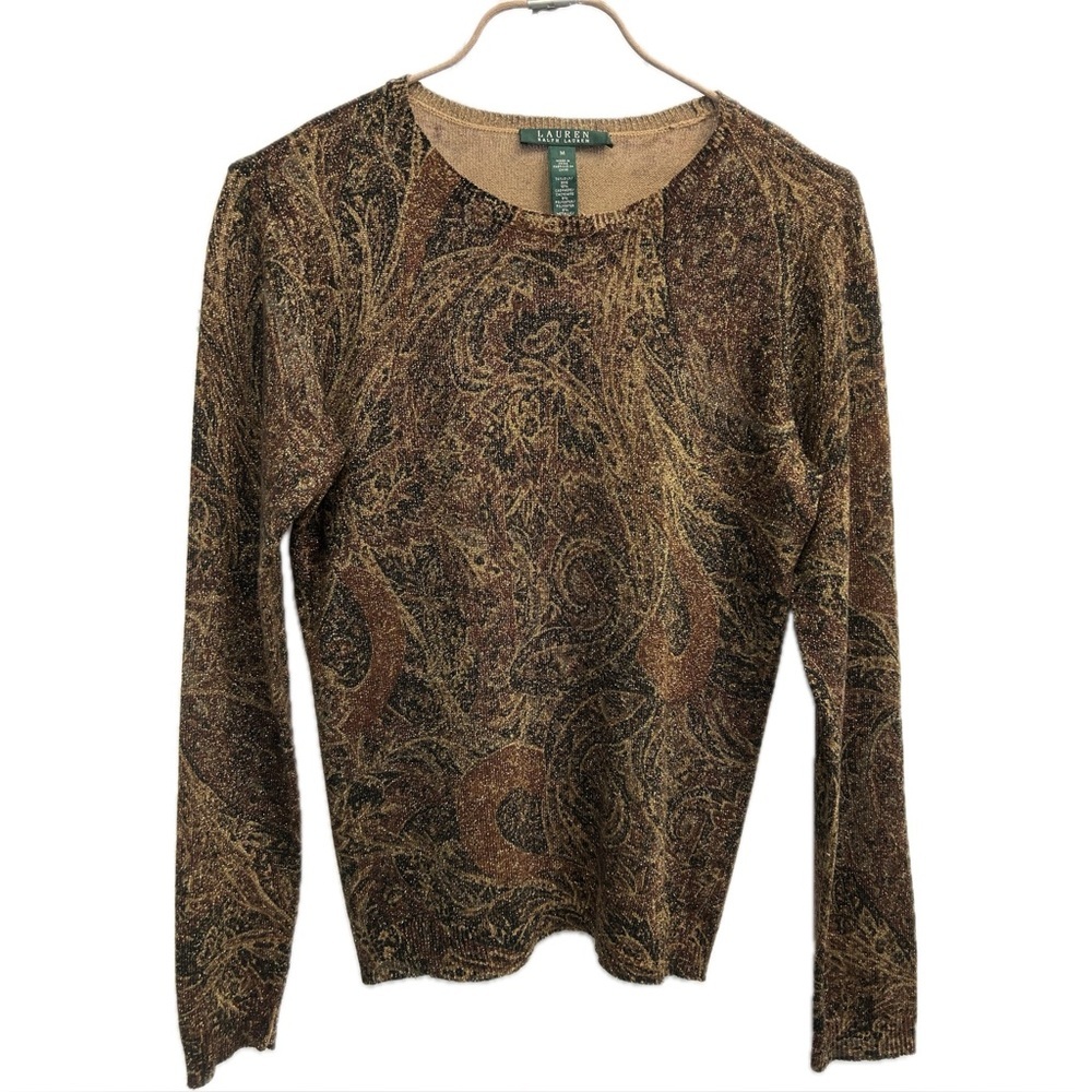Lauren Ralph Lauren Silk and Cashmere Metallic Paisley Sweater Size M